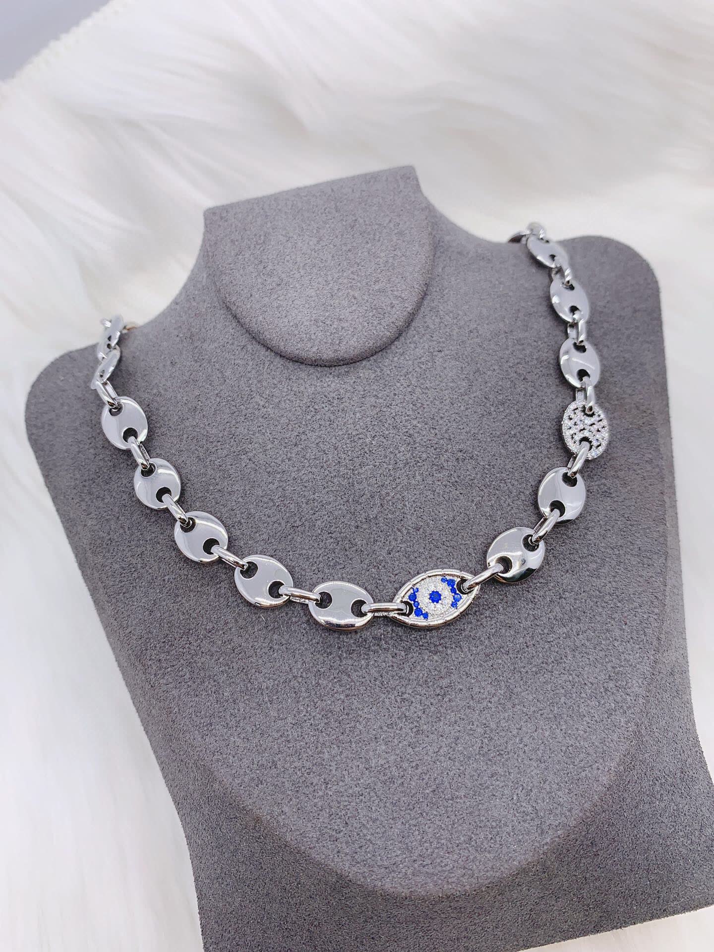 APM Monaco Silver Evil Eye Necklace